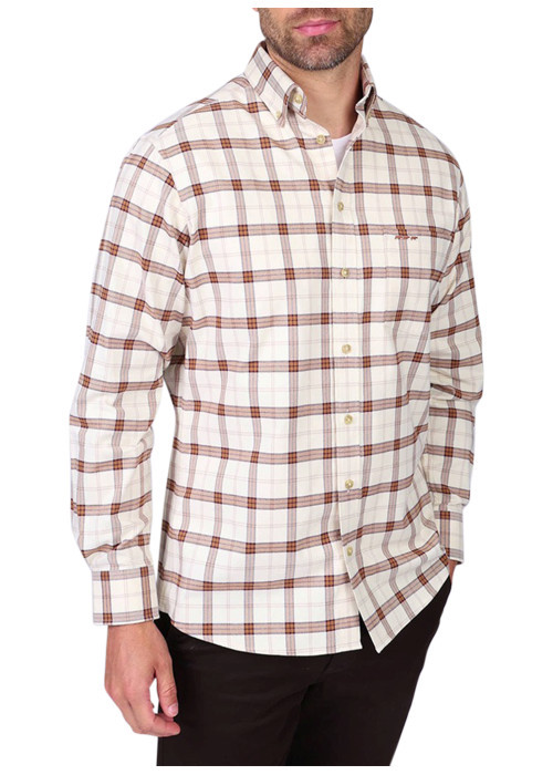 Chemise en coton écrue à carreaux pourvue d'une coupe droite