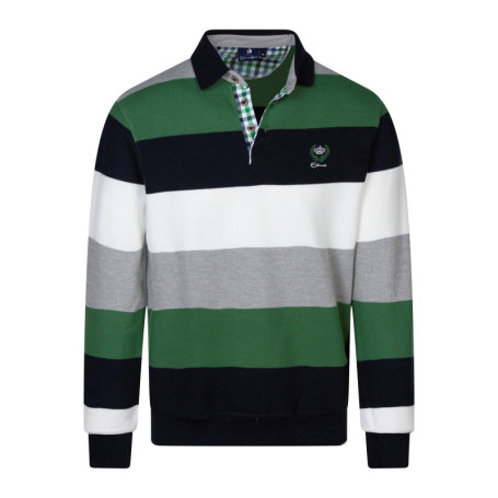 Sweat vert à rayures bleues avec un col polo et...