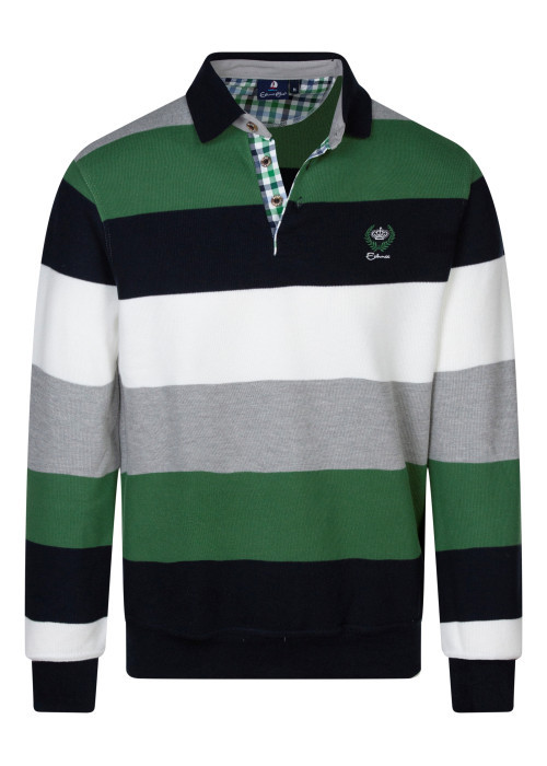 Sweat vert à rayures bleues avec un col polo et...