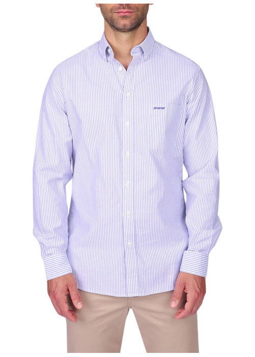 Chemise en coton biologique bleue à coupe droite pourvue d'un col à revers