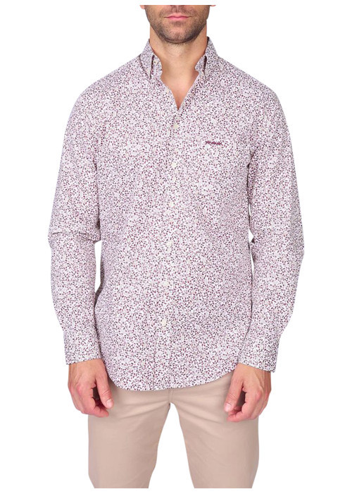 Chemise en coton biologique rose à motifs pourvue d'une coupe droite
