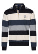 Thumbnail Sweat bleu à rayures pourvu d'un col polo boutonné d'une coupe droite