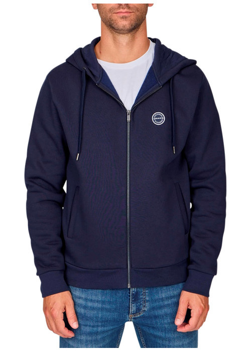 Sweat zippé marine uni avec une coupe droite et un zip de fermeture