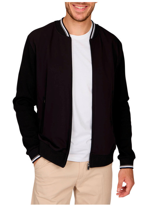 Bomber en coton noir uni pourvu de liserés...