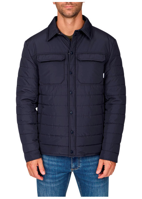 Manteau marine uni matelassé pourvu d'un col à...