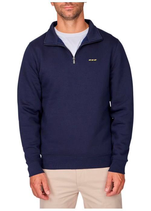 Sweat marine uni avec une coupe droite à col camionneur et zip de fermeture