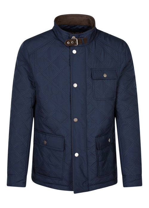 Parka marine unie coupe longue à col montant avec une fermeture zippée