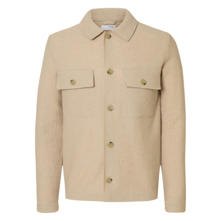Surchemise Nealy en laine beige unie à coupe...