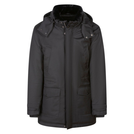 Parka longue noire unie à coupe droite avec un...