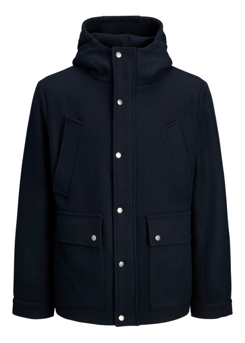 Blouson marine uni à coupe droite avec col à capuche et des manches longues