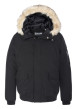 Thumbnail Blouson à capuche détachable noir uni avec une coupe droite et 5 poches