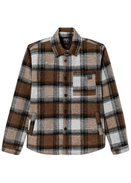 Chemise taupe imprimée avec une coupe droite et un col français