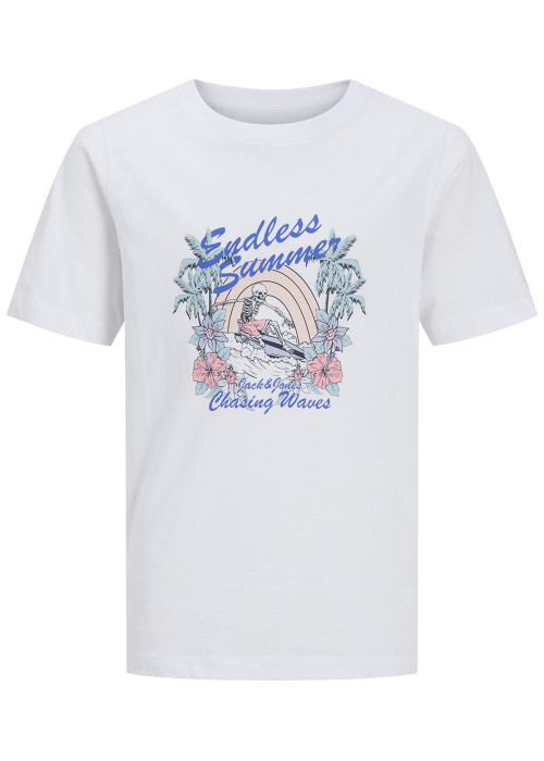 T-shirt en coton blanc imprimé avec une coupe droite et un col rond