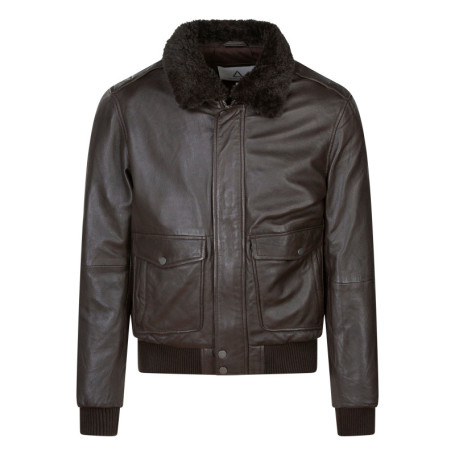 Blouson en cuir en cuir marron uni avec une...