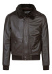 Thumbnail Blouson en cuir en cuir marron uni avec une coupe droite et un col à revers