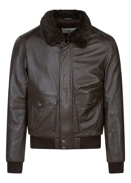 Blouson en cuir en cuir marron uni avec une...