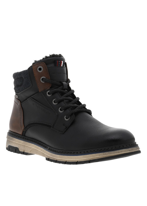 Bottines noires à talon plat avec des lacets ronds et un zip latéral
