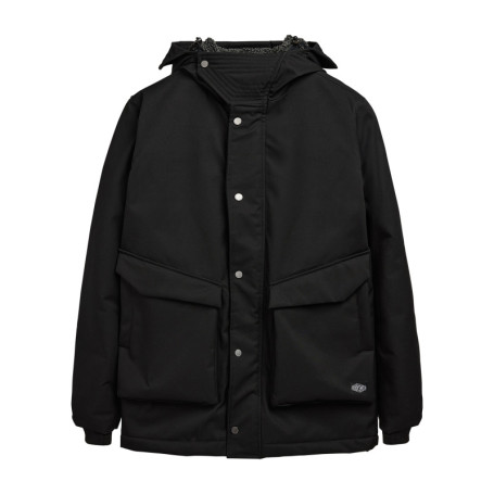 Parka à capuche noire unie zippée à coupe...