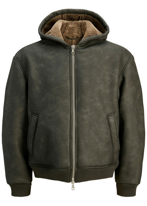 Blouson manches longues noir uni à coupe droite avec un col à capuche