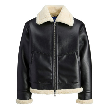 Blouson noir uni à coupe droite avec un col à...