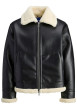 Thumbnail Blouson noir uni à coupe droite avec un col à revers en sherpa
