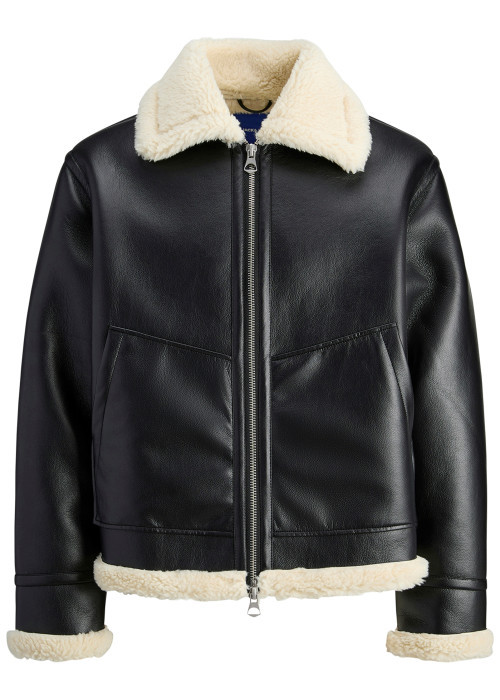 Blouson noir uni à coupe droite avec un col à...