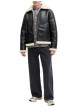 Thumbnail Blouson noir uni à coupe droite avec un col à revers en sherpa - Image 3