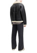 Thumbnail Blouson noir uni à coupe droite avec un col à revers en sherpa - Image 4