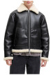 Thumbnail Blouson noir uni à coupe droite avec un col à revers en sherpa - Image 5