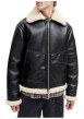 Thumbnail Blouson noir uni à coupe droite avec un col à revers en sherpa - Image 6