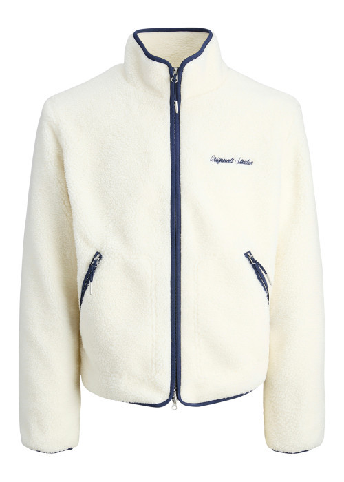 Blouson écru uni en sherpa avec une coupe droite et un col montant