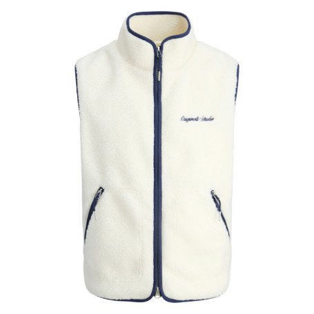 Blouson sans manches écru et bleu uni en sherpa...