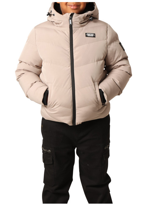 Doudoune beige matelassée avec un col à capuche...