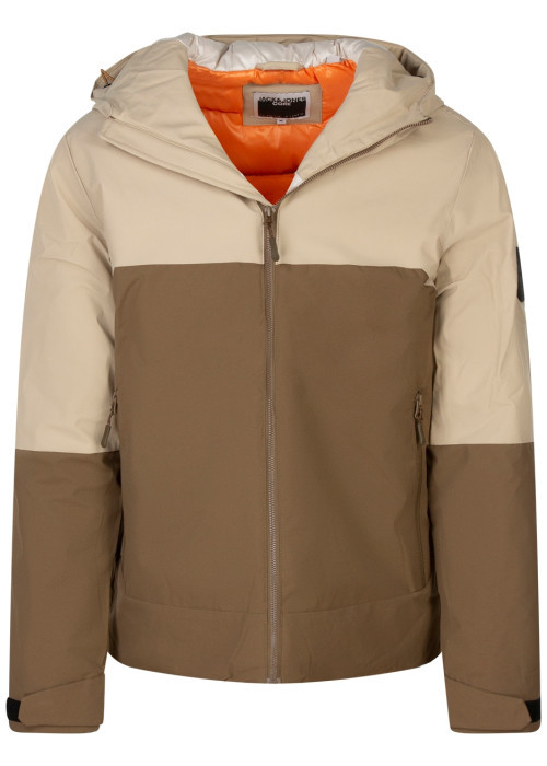 Blouson beige et marron avec col col à capuche,...