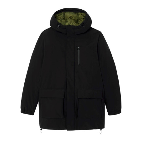 Parka noir uni avec une coupe droite à poches...