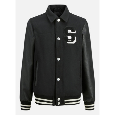 Veste noire bi-matière avec une coupe droite et...