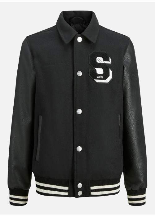 Veste noire bi-matière avec une coupe droite et...