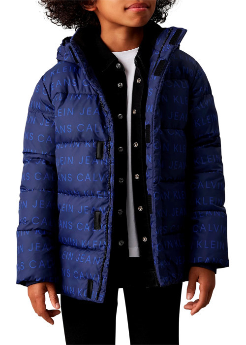 Doudoune à capuche nuit monogrammes avec une coupe droite et des manches longues