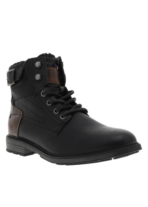 Bottines noires à talon décroché bas avec des lacets ronds et un zip latéral