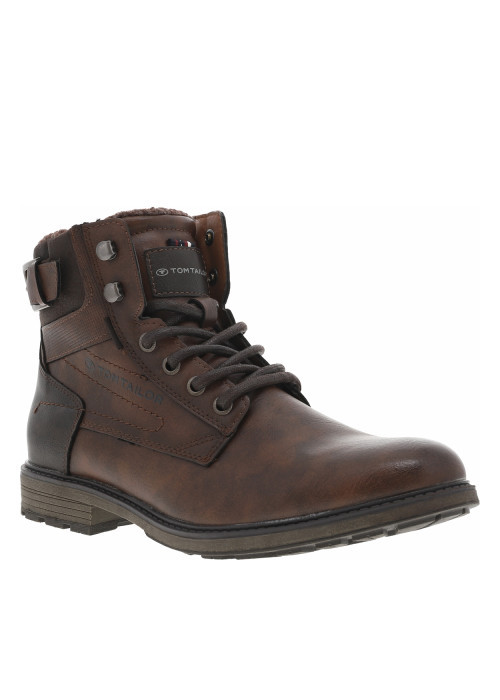 Bottines cognac à talon décroché bas avec des lacets ronds et un zip latéral