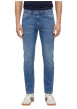 Thumbnail Jean en coton bleu à coupe droite pourvu d'une fermeture à zip et bouton - Image 2