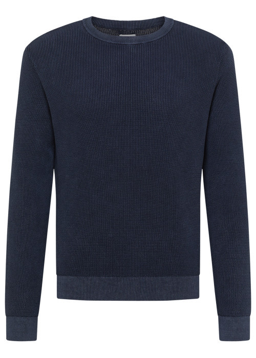 Pull Edward en coton bleu à coupe droite pourvu d'un col rond