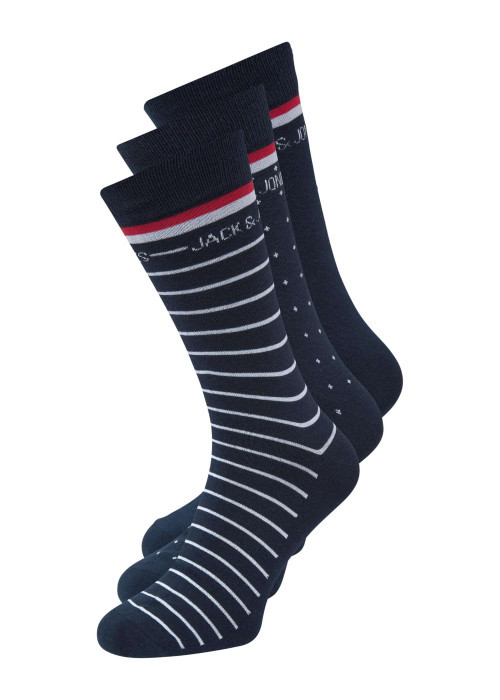 Coffret de chaussettes hautes en coton mélangé marine coupe haute rayées, à pois et unies