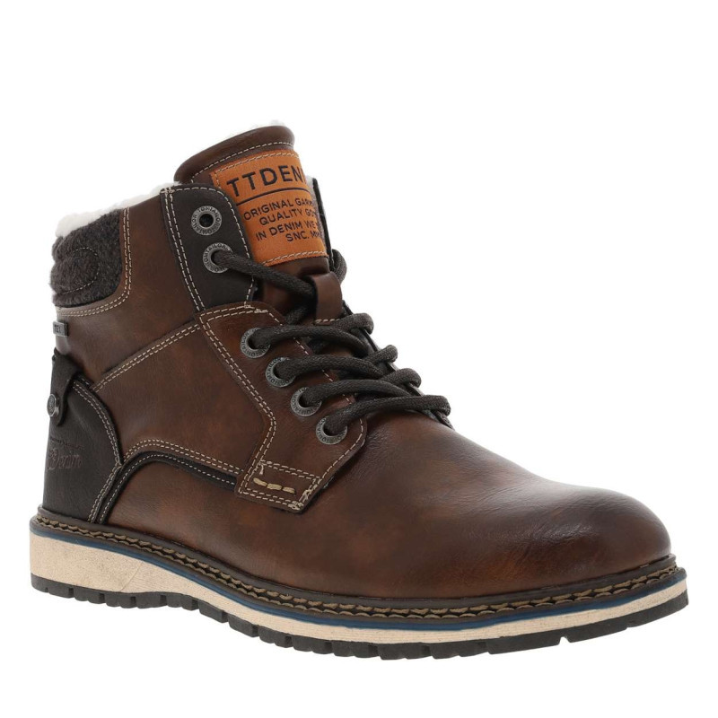 Tom Tailor - Bottines Fourrées Simili Cuir Marron à Semelle Baskets Et à Lacets Enduis Et Zip - Cognac Tom Tailor - Bottines Fourrées Simili Cuir Marron à Semelle Baskets Et à Lacets Enduis Et Zip - Cognac