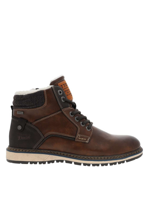 Bottines fourrées simili cuir marron à semelle baskets et à lacets enduis et zip