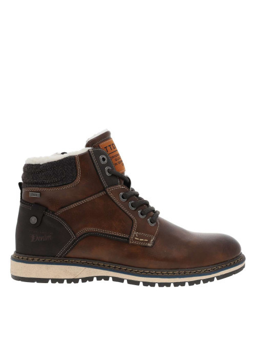 Bottines fourrées simili cuir marron à semelle baskets et à lacets enduis et zip - Image 2