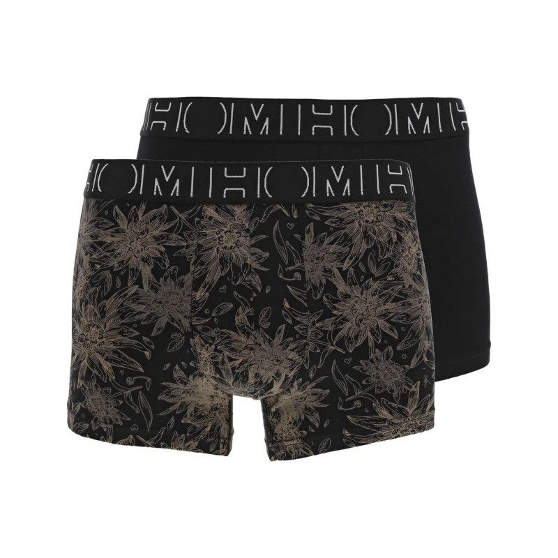 Hom - Lot De 2 Boxers Classique En Coton Noir Imprimé Avec Une Coupe Fermée - Noir Hom - Lot De 2 Boxers Classique En Coton Noir Imprimé Avec Une Coupe Fermée - Noir