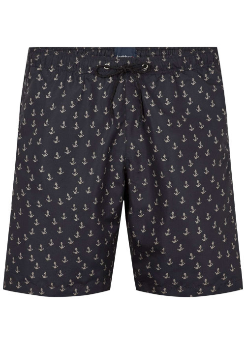Short de bain noir uni avec un imprimé ancre marine et 3 poches