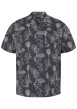 Thumbnail Chemise en coton bleue marine tropicale avec col cubain et manches courtes
