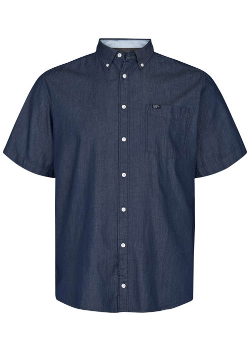 Chemise en coton brut unie avec une coupe droite et un col américain